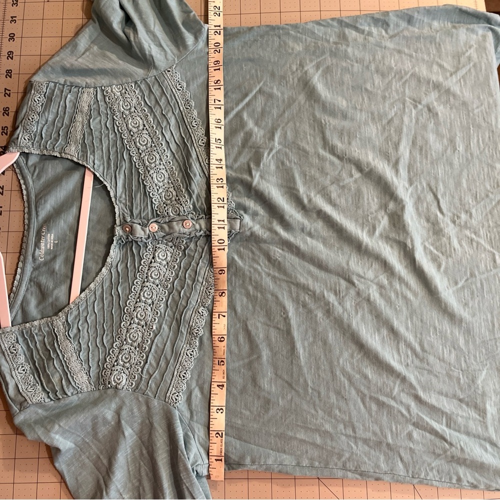 Coldwater Creek Gray Turquoise Teal Lace Detail Yoke w/ Button-Front Tunic - Picture 5 of 7